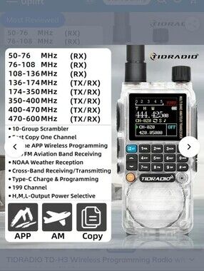 TIDRADIO Tdh3 Plus Clear Crystal Handheld Radio with Phone Programming
